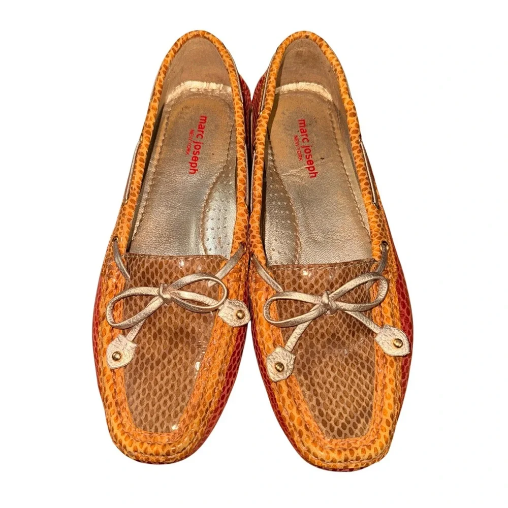 Marc Joseph Cypress Hill Mosaic Womens 7.5 Pre-Owned Loafers Orange Snakeskin